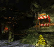 The second half of the world map of Chimp Caverns as seen in the game Donkey Kong Country for SFC/SNES.