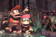 Alternative artwork of Diddy and Dixie Kong in a swamp area.