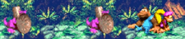 Dixie and Kiddy Kong next to two Koindozers as seen in the game Donkey Kong Country 3 for GBA.