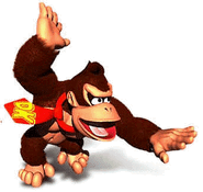 Artwork of Donkey Kong about to pound the ground, from the game Donkey Kong 64 for Nintendo 64.