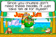 King K. Rool stealing all DK Medals of the Jungle Jam competition, as seen during the opening cutscene of the Adventure mode of the game DK: King of Swing for GBA.