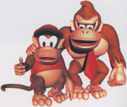 Artwork of Diddy Kong, alongside Donkey Kong, from the game Donkey Kong Country.