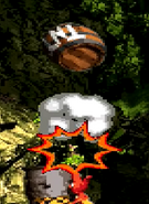 Bazuka firing a TNT Barrel in the Criss Kross Cliffs bonus level.