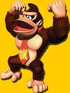 Artwork of Donkey Kong rising his fists, from the game Donkey Kong Country for GBC.