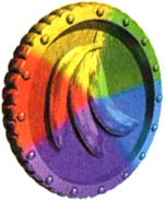 Moeda Banana Multi-colorida.png (139 kB) Arte de Moeda de Banana multicolorida do jogo Donkey Kong 64 para Nintendo 64.