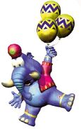 Artwork of Taj holding some Golden Balloons from the game Diddy Kong Racing for Nintendo 64.