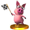 Tutorial Pig' trophy as seen in the game Super Smash Bros. for Nintendo 3DS.