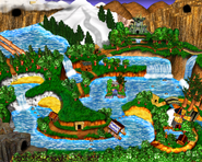 The overworld map of the Northern Kremisphere as seen in the game Donkey Kong Country 3 for GBA.