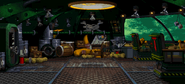 The interior of The Flying Krock's cockpit in the stage K. Rool Duel from the European SNES version of the game Donkey Kong Country 2.