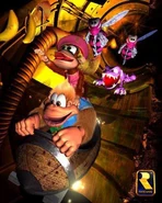 DKC3-pipeline -artwork.jpg (43 KB) Artwork of Dixie and Kiddy Kong riding the Toboggan, pursued by Buzzes and Krimp, from Donkey Kong Country 3: Dixie Kong's Double Trouble!.