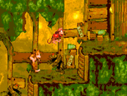 The Kongs avoiding a Rockkroc in the remake.