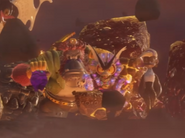 VoidCo as seen in a cutscene, with Grumpy Kong carrying Odd Rock.