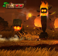 Flaming Falling Totem Pole as seen in the game Donkey Kong Country: Tropical Freeze.