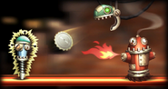 Ready-Bots artwork depicting a Pogobot (at the left) and a Pyrobot (at the right), from the game Donkey Kong Country Returns for Wii.