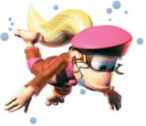 Artwork of Dixie Kong swimming, from the game Donkey Kong Country 2.