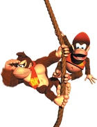 Donkey Kong y Diddy en una cuerda.