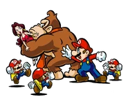 MinilandMayhemgroupart.png (824 KB) Artwork of Donkey Kong kidnapping Pauline.