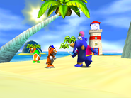 Taj with Timber and Tiptup, as seen in the game Diddy Kong Racing for Nintendo 64.