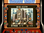 The world map of Big-City of the game Donkey Kong for Game Boy, as seen on the Super Game Boy for SNES.