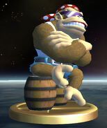 Funky Kong's trophy as seen in the game Super Smash Bros. Brawl for Wii.