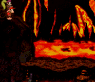 Diddy and Dixie Kong entering the Warp Barrel, as seen in the game Donkey Kong Country 2: Diddy's Kong Quest for SFC/SNES.