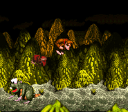 Very Gnawty after being jump on, as seen in the game Donkey Kong Country for SFC/SNES.