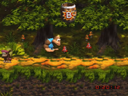 Kiddy finds the first Bonus Barrel.