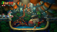 A group of variants of Big Sphens reading to slide on the arena during the boss battle against Pompy, The Presumptuous, as seen in the game Donkey Kong Country: Tropical Freeze.