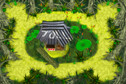 Full view of the Klubba's Kiosk, used as arena for the minigame Bag a Bug in the game Donkey Kong Country 2 for GBA.