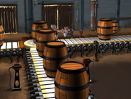 Rear view of the production line of the Barrelworks factory as seen in the second season of the Donkey Kong Country animated series.