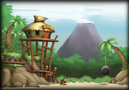 Arte conceptual de la cabaña de DK en su apariencia renovada de Donkey Kong Country Returns