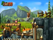 Donkey and Dixie riding Rambi near the first Bonus Level.