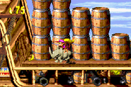 Diddy, Dixie and Rambi about to charge into a hidden bonus area.