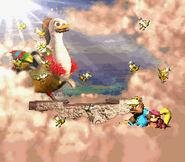 Dixie and Kiddy Kong releasing the Banana Bird Queen.