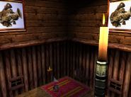 Inside one of the cabin's rooms.