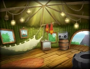 El interior de la cabaña en Donkey Kong Country Returns