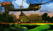 A Tiki Pilot stealing the precious banana hoard from Donkey Kong in the Jungle level Jungle Hijinxs.