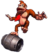 Artwork of Donkey Kong rolling on a Steel Keg, from the game Donkey Kong Country.