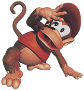 Artwork of Diddy Kong scared, from the game Donkey Kong Country.