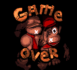 Game Over screen of Donkey Kong Country for GBC.