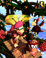 Artwork of Screech chasing Diddy and Dixie Kong in a bramble.