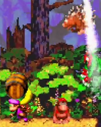 Donkey Kong Country 2: Diddy's Kong Quest (GBA) A Kloak is throwing a Spiny at the Kongs.