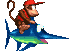 Diddy em cima do Enguarde de Donkey Kong Country 2: Diddy's Kong Quest