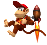 Diddy with his new Jet Barrel in Donkey Kong Country Returns.