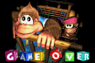 The Game Over screen in the Game Boy Advance version of Donkey Kong Country 3: Dixie Kong's Double Trouble!.