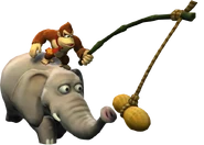 Donkey Kong montado sobre un elefante