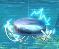 A Jellybob gliding down into the crystal clear water as seen in the game Donkey Kong Country Returns for Wii.