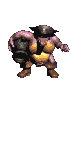 Kannon's animated sprite, staring down and shooting, from the game Donkey Kong Country 2 for SNES.