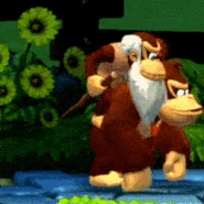 Tumblr p84q9vmNuz1rpa4lmo3 400.gif (1.96 MB) DK playing on a Nintendo Switch in the Switch port, while Dixie toys with him.