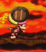 Dixie carrying a Wooden Barrel in her ponytail.